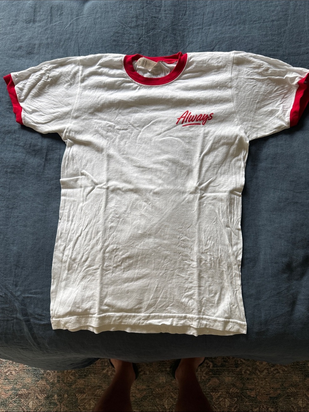Vintage Always White Ringer Tee with Red Accents (S)